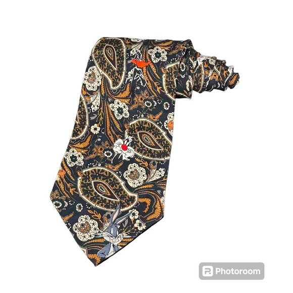 Looney Tunes Mania Mens Necktie Blue Paisley 1994 Cartoon Sylvester Coyote Bugs - Picture 2 of 13